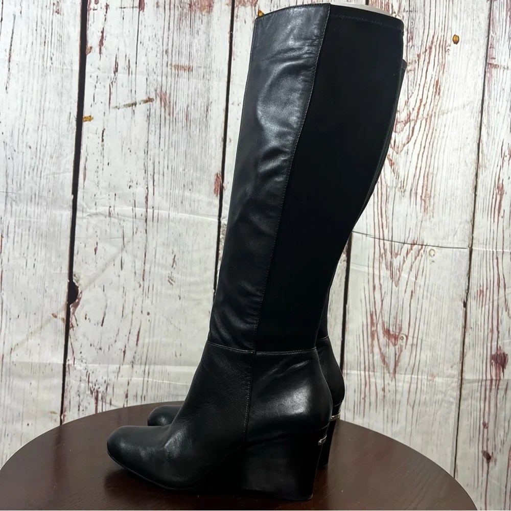 Michael Kors Bromley Wedge Boot Knee High in Black Leather women’s size 10
